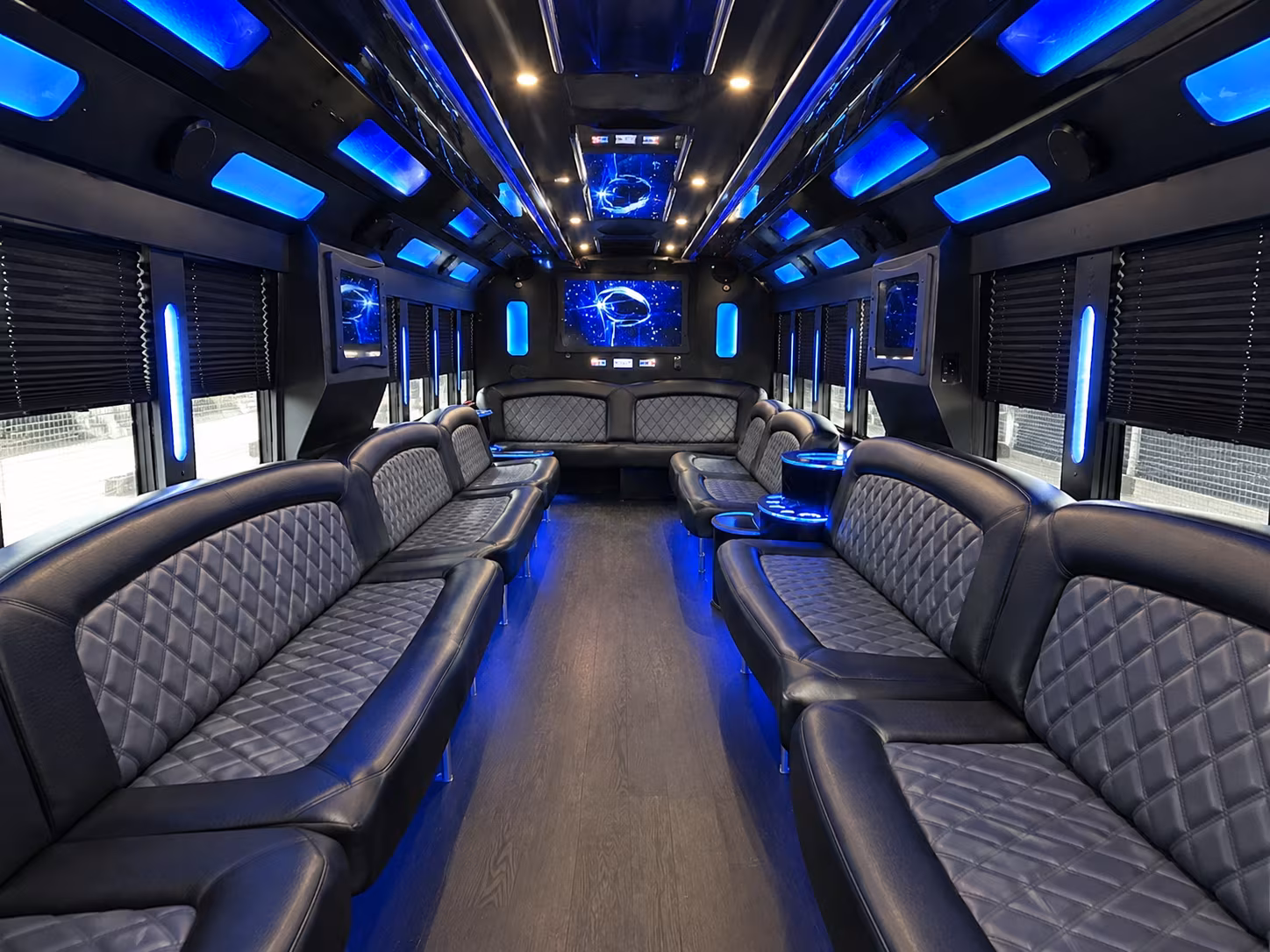 Interior of a party bus rental serving Brownsville